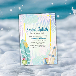 Colourful Surfboard Plam Beach Leaves Baby Shower Invitation