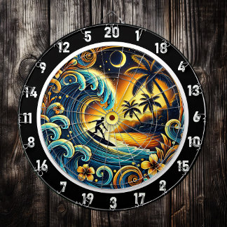 Colourful Surfer in Tropical Vibes Dartboard