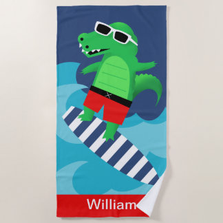 Colourful Surfing Alligator Beach Towel