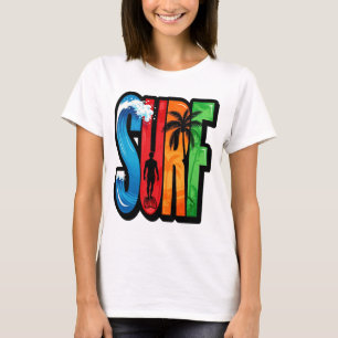 Colourful Surfing Beach Wave Summer Tropical Surfe T-Shirt