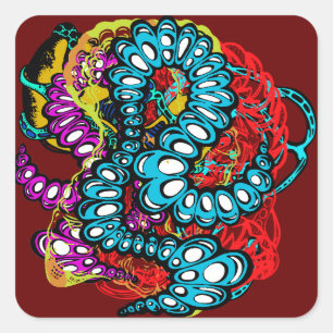 Colourful Surreal Abstract Caterpillar Design Square Sticker