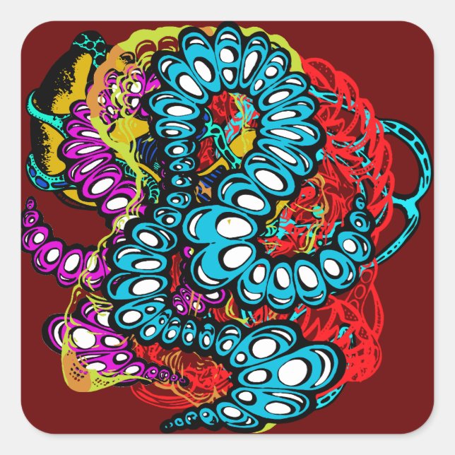 Colourful Surreal Abstract Caterpillar Design Square Sticker (Front)