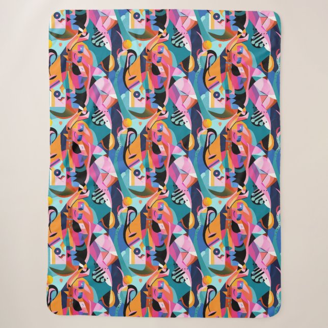 Colourful Surreal Abstract Pattern Sherpa Blanket (Front)