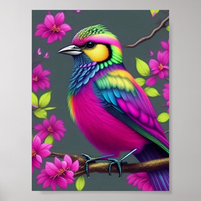 Colourful Surreal Bird Poster (Front)