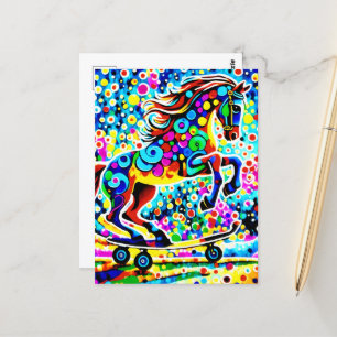 Colourful Surreal Horse Skateboarding Postcard