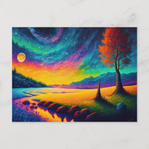 Colourful Surreal Nighttime Landscape Postcard