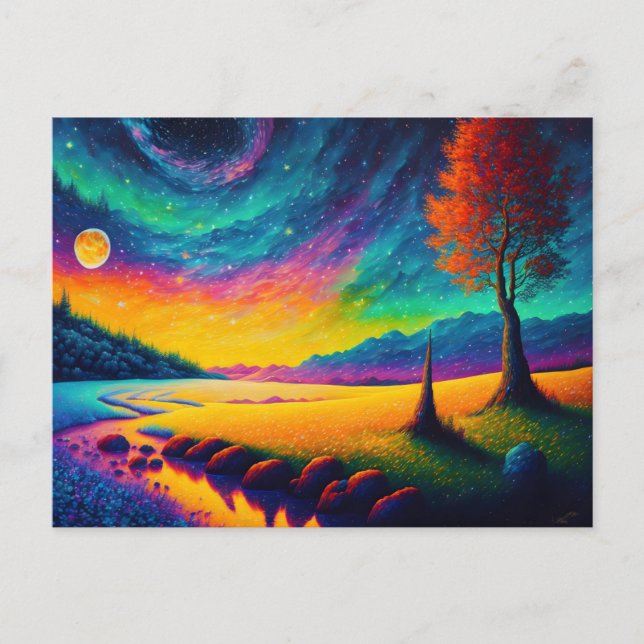Colourful Surreal Nighttime Landscape Postcard (Front)