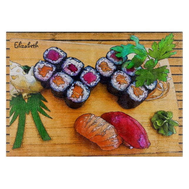Colourful Sushi Drawing Cutting Board (Front)