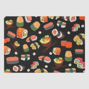 Colourful Sushi on Black Background Tissue Paper