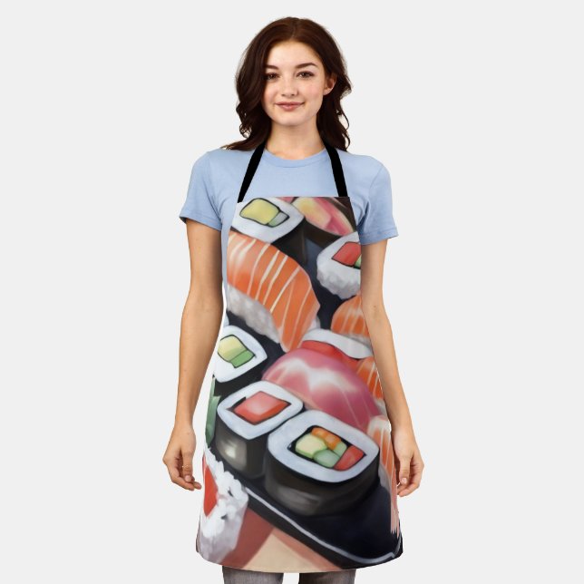 Colourful Sushi on Black Platter Apron (Worn)