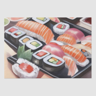 Colourful Sushi on Black Platter Tissue Paper