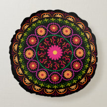 Colourful suzani floral design round pillow