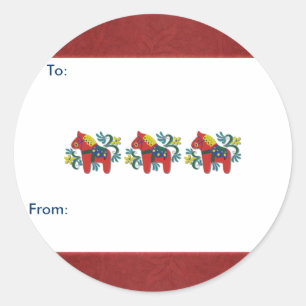 Colourful Swedish Dala Horse Classic Round Sticker