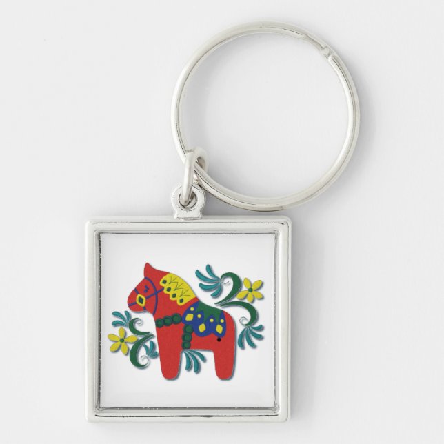 Colourful Swedish Dala Horse Key Ring (Front)