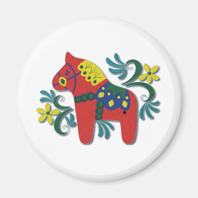 Colourful Swedish Dala Horse Magnet (Front)
