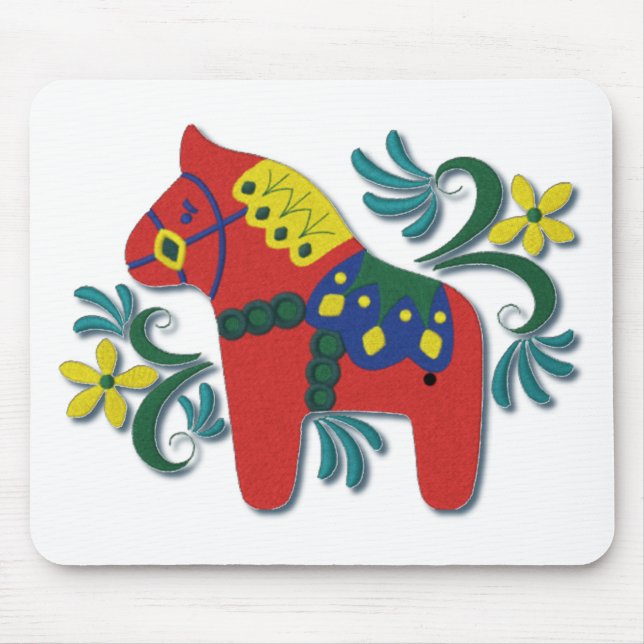 Colourful Swedish Dala Horse Mouse Pad (Front)
