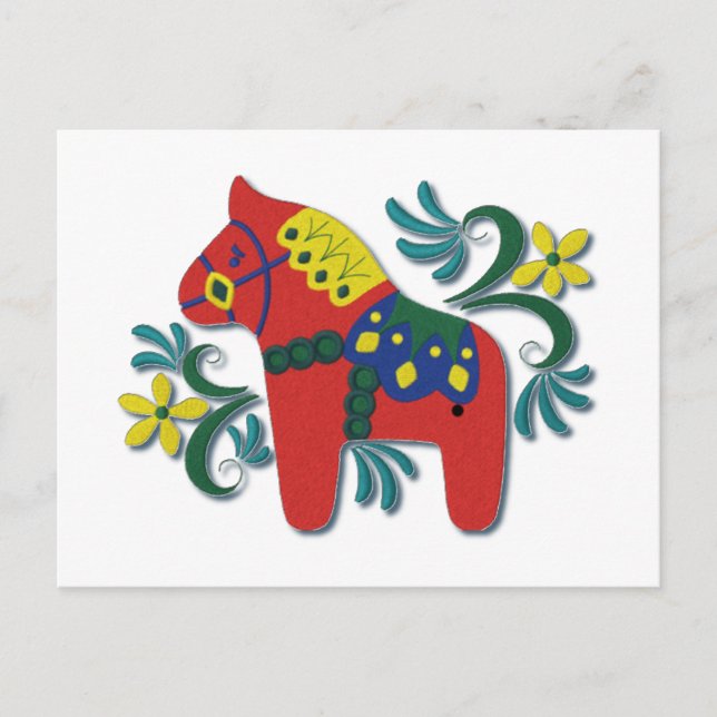 Colourful Swedish Dala Horse Postcard (Front)