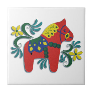 Colourful Swedish Dala Horse Right Facing Tile