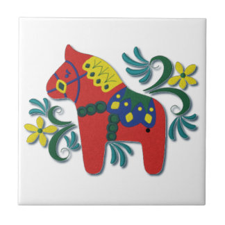 Colourful Swedish Dala Horse Scandinavian Tile