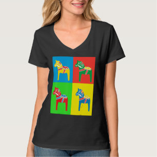 Colourful Swedish Dala Horses Dalecarlian Horse Sq T-Shirt