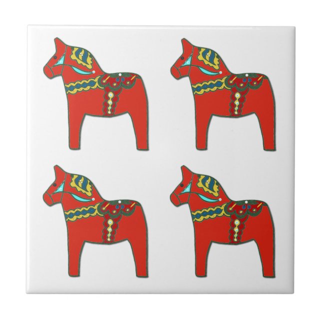Colourful Swedish Dala Horses Scandinavian Tile (Front)