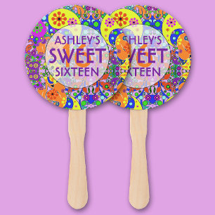Colourful Sweet 16 Birthday  Hand Fan