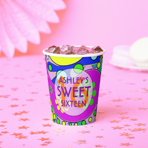 Colourful Sweet 16 Birthday Party Napkins Paper Cups