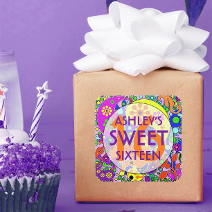 Colourful Sweet 16 Birthday Party Stickers