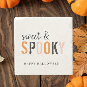 Colourful Sweet And Spooky   Happy Halloween  Stone Coaster