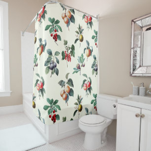 Colourful Sweet Botanical Vintage Fruit on White Shower Curtain