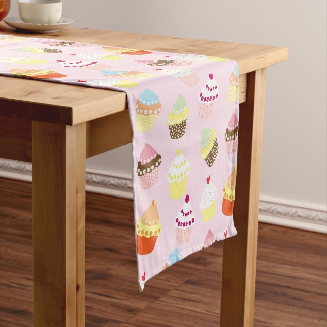 Colourful Sweet Cupcakes Pattern Table Runner (In Situ)