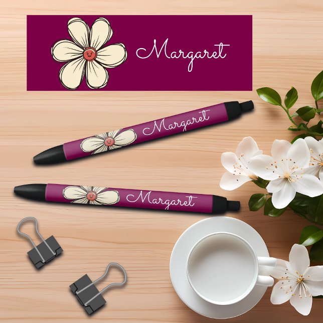 Colourful Sweet Doodle Flower Custom Name Black Ink Pen (Creator Uploaded)