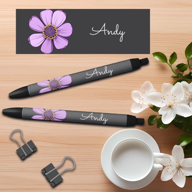 Colourful Sweet Doodle Flower Custom Name Black Ink Pen (Creator Uploaded)