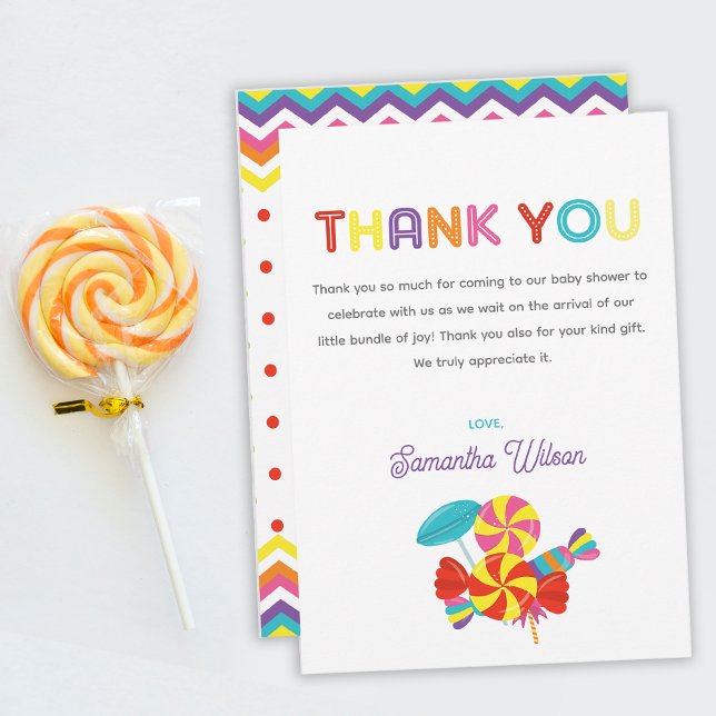 Colourful Sweet Fun Candy Theme Baby Shower Thank You Card (Colorful Sweet Fun Candy Baby Shower Thank You Card)