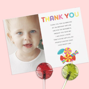 Colourful Sweet Fun Candy Theme Birthday Thank You Card