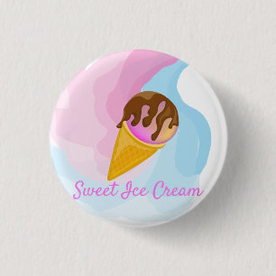 Colourful sweet ice cream in a cone 3 cm round badge