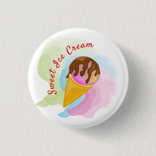 Colourful sweet ice cream in a cone 3 cm round badge
