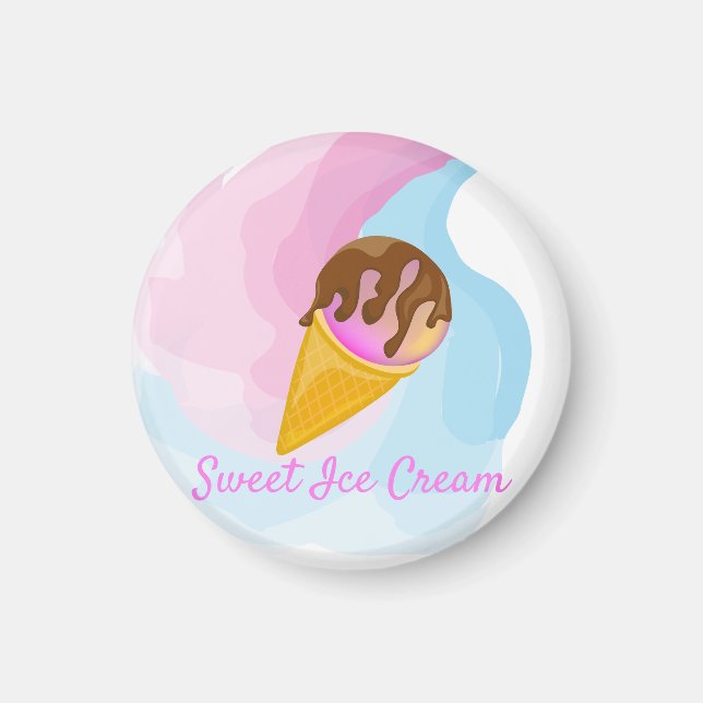 Colourful sweet ice cream in a cone magnet (Front)