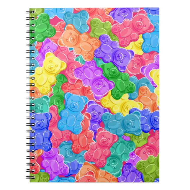 Colourful sweet jelly bears, gummy candies. Seamle Notebook (Front)