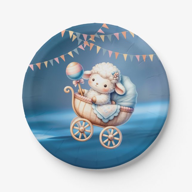 Colourful Sweet Little Lamp Baby Shower Party Paper Plate (Front)