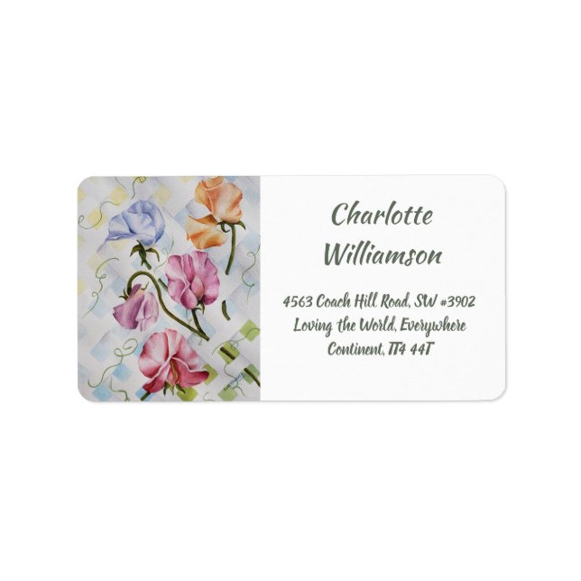 Colourful Sweet Pea Flowers in Watercolor Address Label (Front)