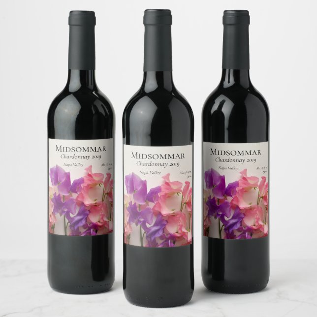 Colourful sweet peas wine label (Bottles)