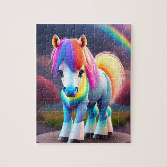 Colourful Sweet Pony With Rainbow, Neon Lights Pon Jigsaw Puzzle (Vertical)
