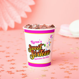 Colourful Sweet Sixteen with Balloons and Streamer Paper Cups