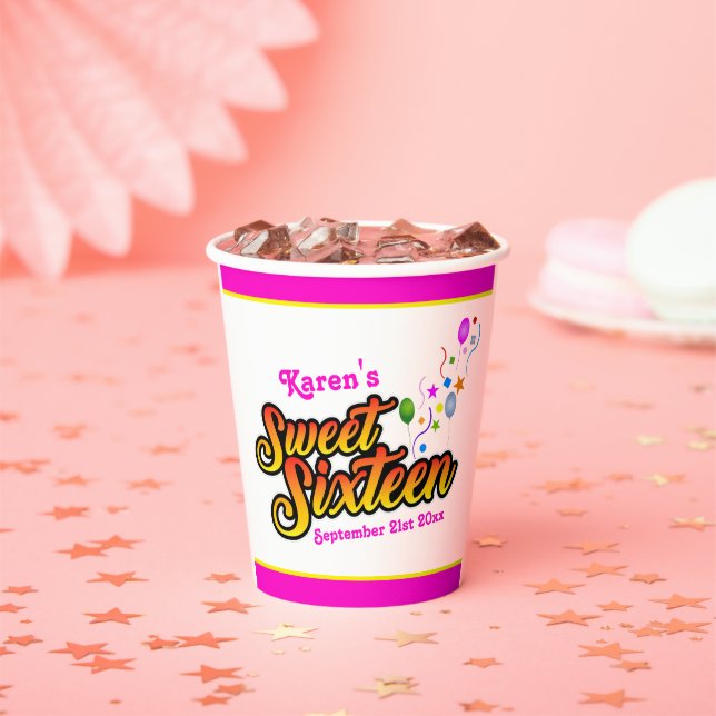 Colourful Sweet Sixteen with Balloons and Streamer Paper Cups (Insitu)