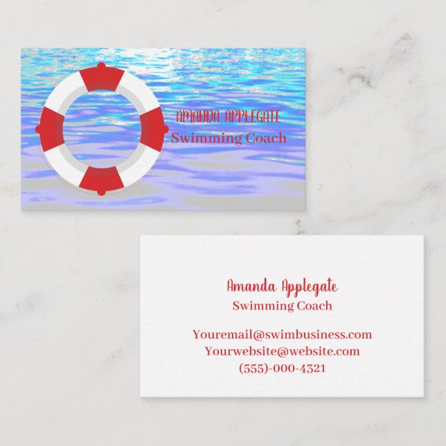 colourful Swimming Coach Instructor  Business Card (Front/Back)