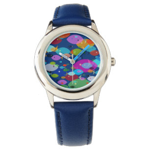 Colourful Swimming Fish Abstract Pattern Blue Watch