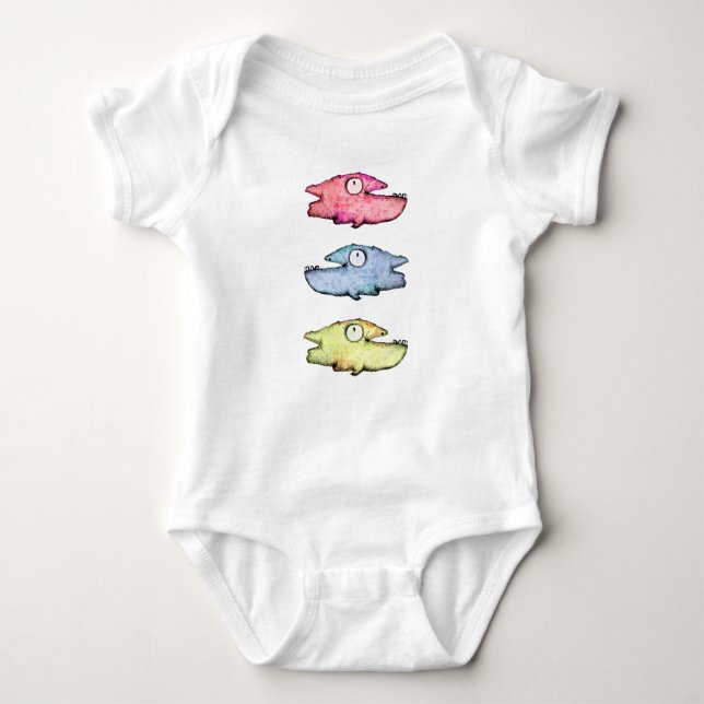 Colourful swimming happy fish baby bodysuit (Front)