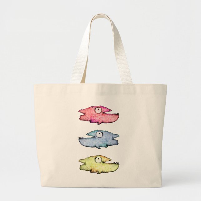 Colourful swimming happy fish large tote bag (Front)