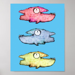 Colourful swimming happy fish poster